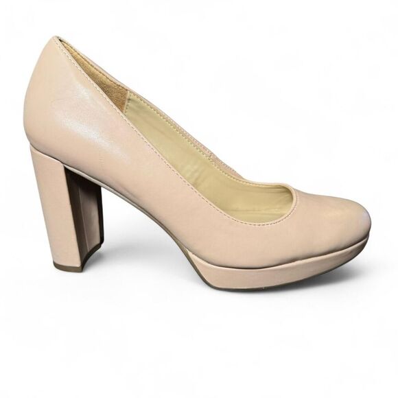 Naturalizer Women’s Size 9 Nude Platform Pumps Vegan Leather Block Heel Dress - Picture 1 of 7